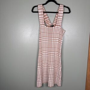Versona Plaid Knit‎ Tan And White Stretchy Comfy Mini Dress Women’s Size Medium